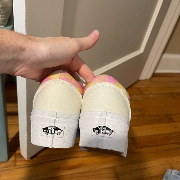 Vans Women's Platform Sneakers - Pink and Yellow Plaid - Picture 3 of 8